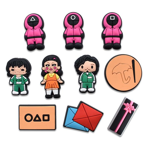 

wholesale squid game croc charms soft pvc rubber clog shoe decoration accessorizes xams party gift, White;pink