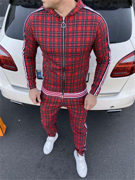 

men's tracksuits track suit men sportsuits gentlemen set zipper jacket long sleeve stripe coat+pants gyms casual sportswear, Gray