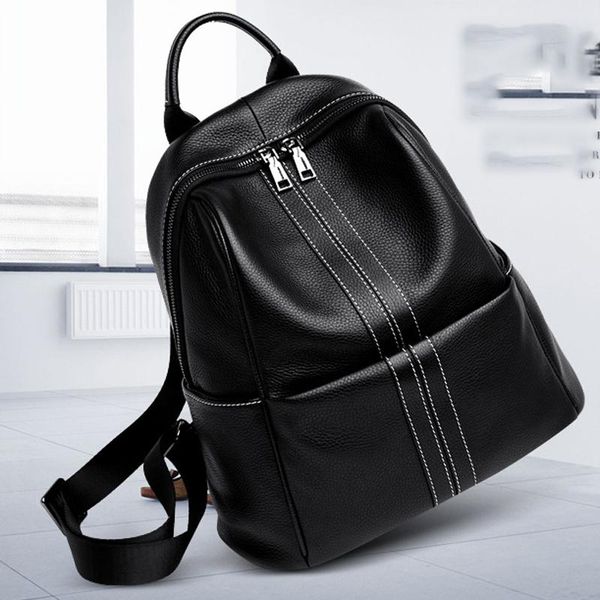 

leather backpack 2021 casual layer cowhide soft korean fashion trendy mountaineering bag school