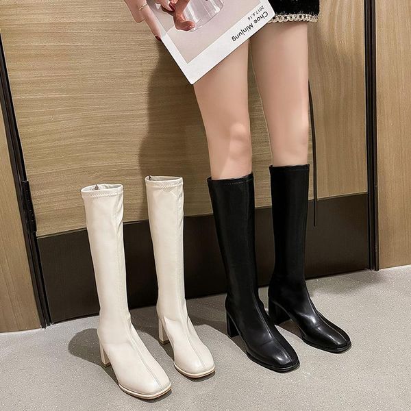 

boots women's rubber female shoes boots-women thigh high heels zipper rain leather ladies 2021 over-the-knee, Black
