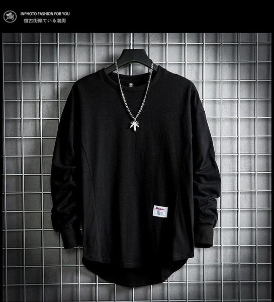 

men's t-shirts street cotton fashion t-shirt full sleeve male oversized long casual sports, White;black
