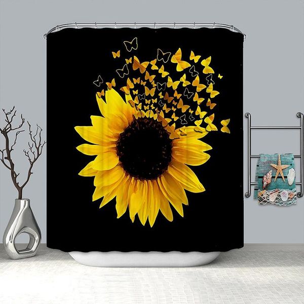 

yellow butterfly shower curtain black waterproof polyester bathroom sunflower curtains