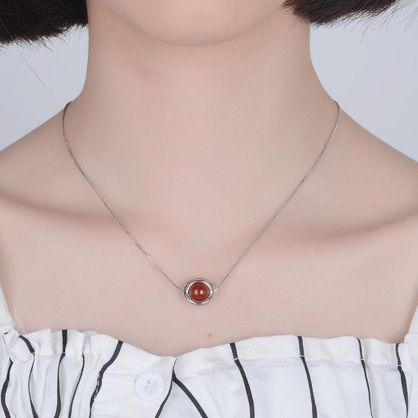 

pendant necklaces beads necklace agate women simple fashion short clavicle chain ladies, Silver