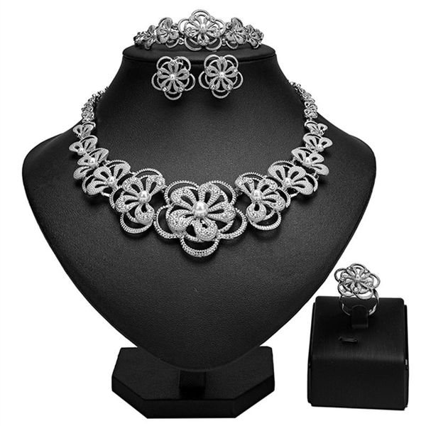 

earrings & necklace right nigerian women wedding jewelry set fashion african bridal bijoux wholesale noble gold design, Silver