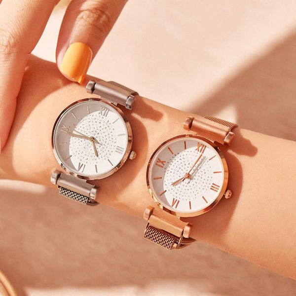 

luxury ladies dress watches fashion diamond women quartz wrist magnetic mesh waterproof clock relogio feminino wristwatches, Slivery;brown