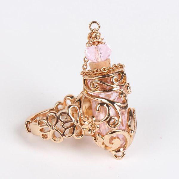 

cluster rings europe america retro geometry scented titanium steel ring refined oil bottle handmade glass process fashion ladies choice, Golden;silver