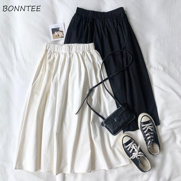 

skirts long women lovely simple purple basic chic ins fashion college girls clothing all-match daily loose hrajuku teens street, Black
