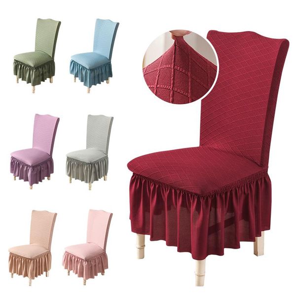 

chair covers 1/2/4pcs solid color cover spandex stretch elastic room wedding dining slipcovers with skirt for banquet