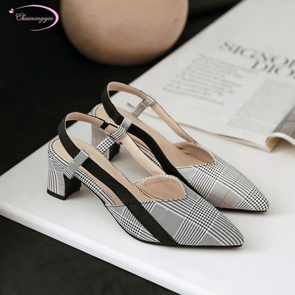 

dress shoes japanese college style pointed toe summer sandals fashion matching color stripe yellow red thick high-heeled women's, Black