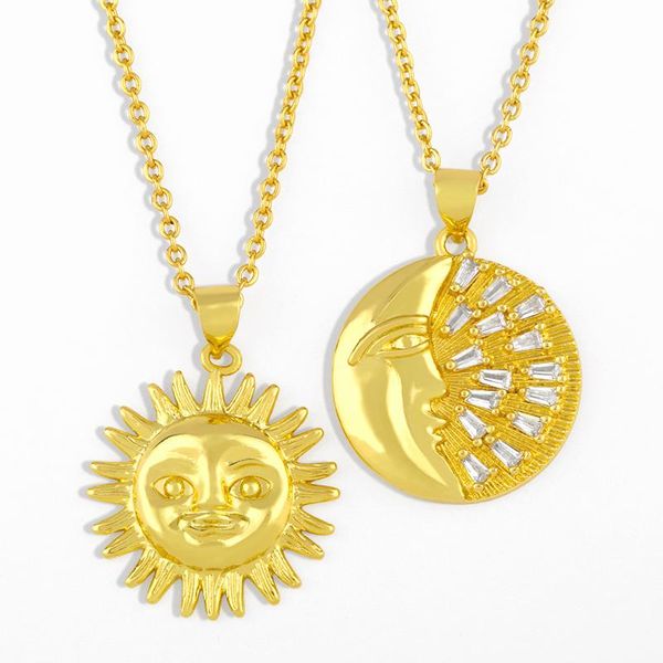 

pendant necklaces flola gold chain crescent moon and sun necklace for women crystal round cubic zirconia statement jewelry nkes04, Silver