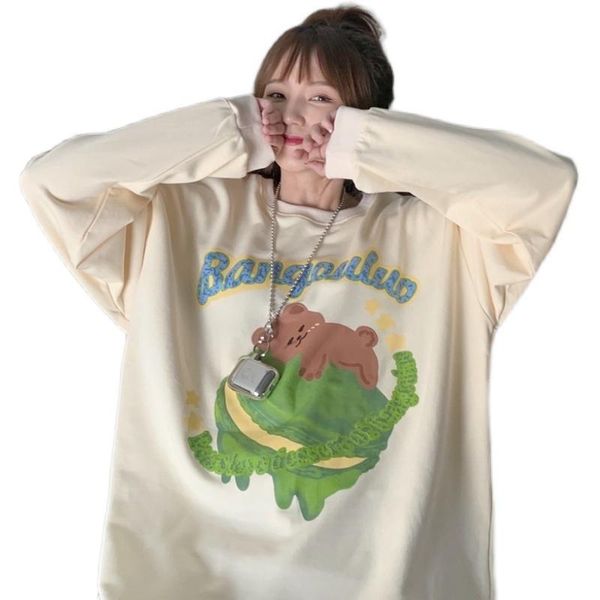 

women's hoodies & sweatshirts real s 2021 autumn and winter cartoon cute vintage print, Black