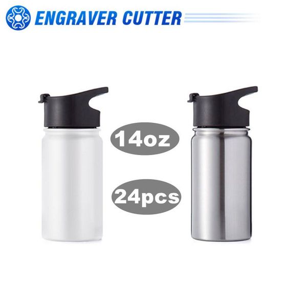 

14oz wide mouth stainless steel bottles with sublimation coating and flip cover lid white water