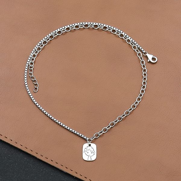 

925 sterling fashion temperament little boy's square brand necklace korean trend thai silver personalized splicing clavicle chain