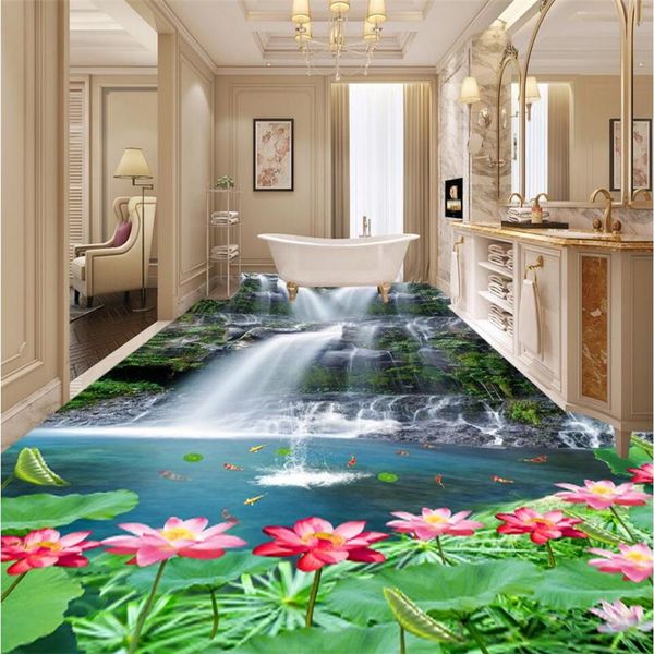 

shuhiko customized large mural pvc waterfall fish bathroom kitchen aisle 3d floor waterproof thickened wear-resistant wallpapers