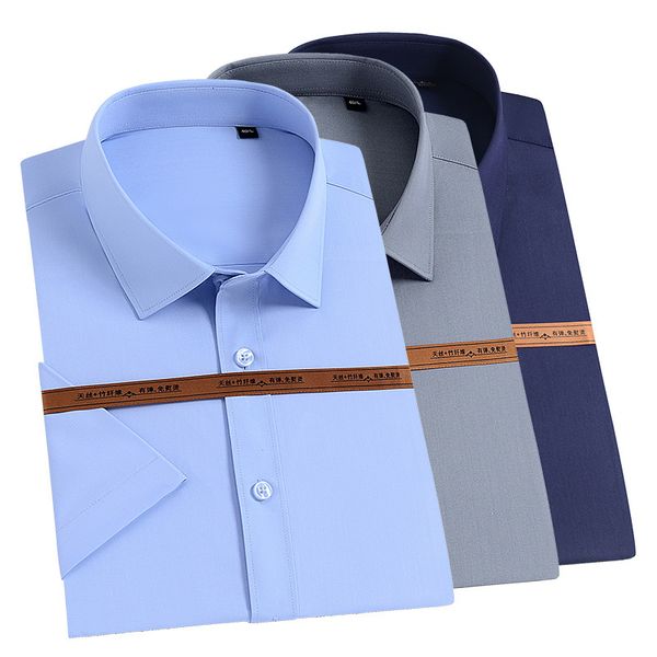 

summer 2021 men's comfortable bamboo fiber short sleeve shirt micro elastic no pocket iron solid color inch, White;black
