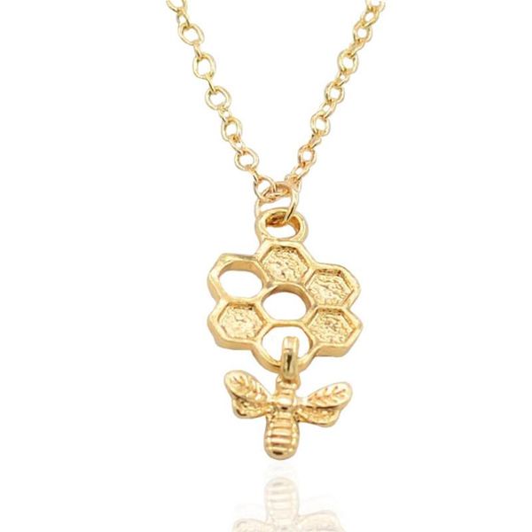 

pendant necklaces sweet cute honey bee hive necklace fashion women's wedding party gold clavicle chain creative girl jewelry gift, Silver