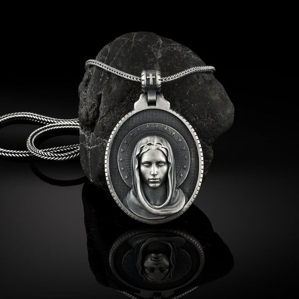 

christian religious style male and female virgin mary pendant necklace catholic, Silver
