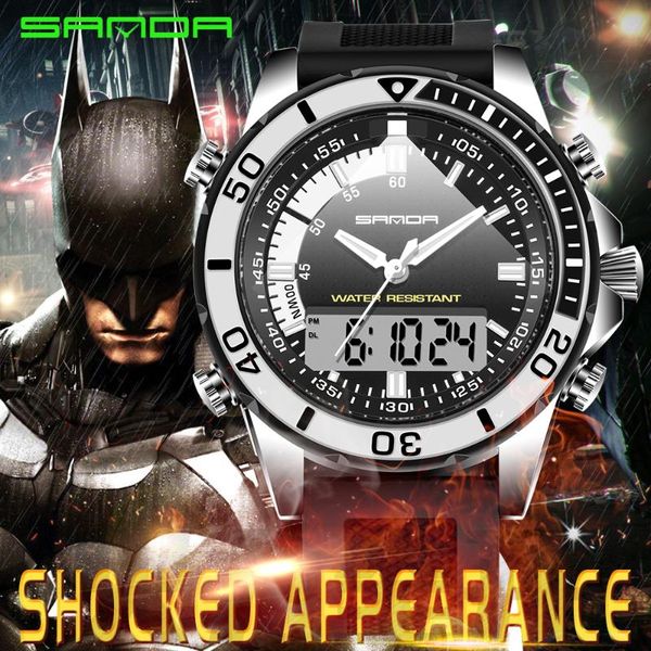 

wristwatches sanda 2021 fashion luxury digital watch creative rotating bezel multifunctional waterproof men wristwatch relogio 003, Slivery;brown