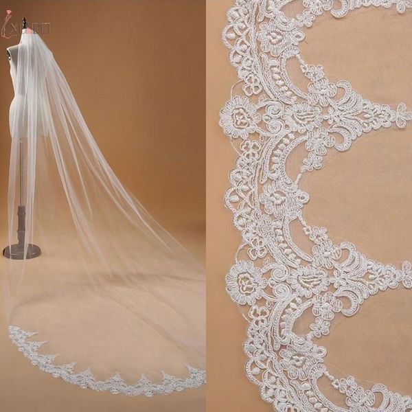 

bridal veils voile mariage 3m long 1 layer wedding veil with comb lace edge cathedral length accessories veu de no, Black