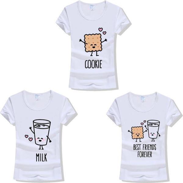 

women's t-shirt 2021 friend summer casual women round neck white tees ladies cookie milk print t shirt