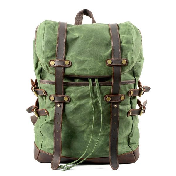

backpack men backpacks vintage canvas leather school bag fashion military male large rucksack waterproof bagpack travel