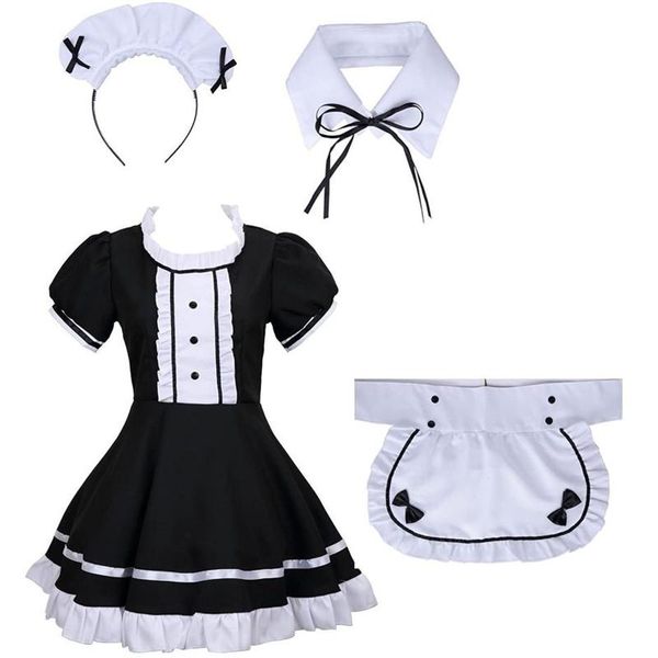 

women's sleepwear kawaii lingerie maid cosplay costume women set temptation underwear headwear apron fake collar bowknot dress ropa muj, Black;red