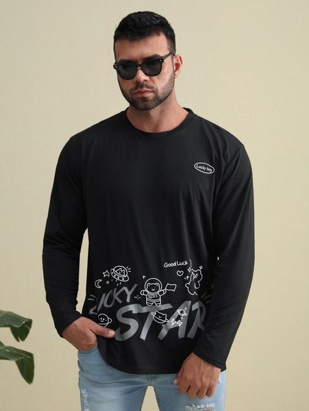 

extended sizes men cartoon & letter graphic tee b9zv#, White;black