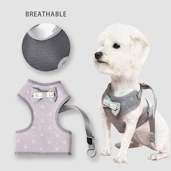 

dog collars & leashes adjustable vest leash pet cat bow chest strap puppy breathable mesh harnesses for small dogs training running supplies