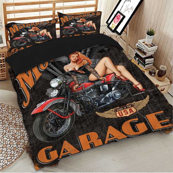 3D Motorcycle Bedding Set Twin Cheia Rainha King Size Tamanho Branco Duveta Capa Sexy Garota Dupla Bedloclothes para Adulto Adolescente Home 210615