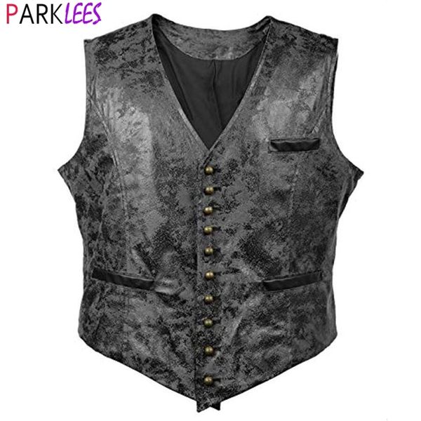 Uomo Steampunk Costume Cosplay Gilet Giacca di marca Rivetto Bottone Ecopelle Cowboy Cappotto in vita Chalecos Para Hombre 210923