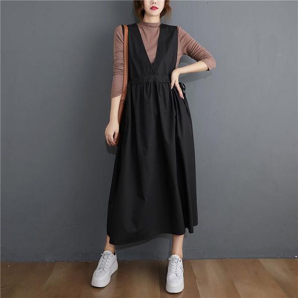 

plus size women dress sleeveless v-neck female lady vestidos casual loose a-line pleated solid black with sashes dresses, Black;gray