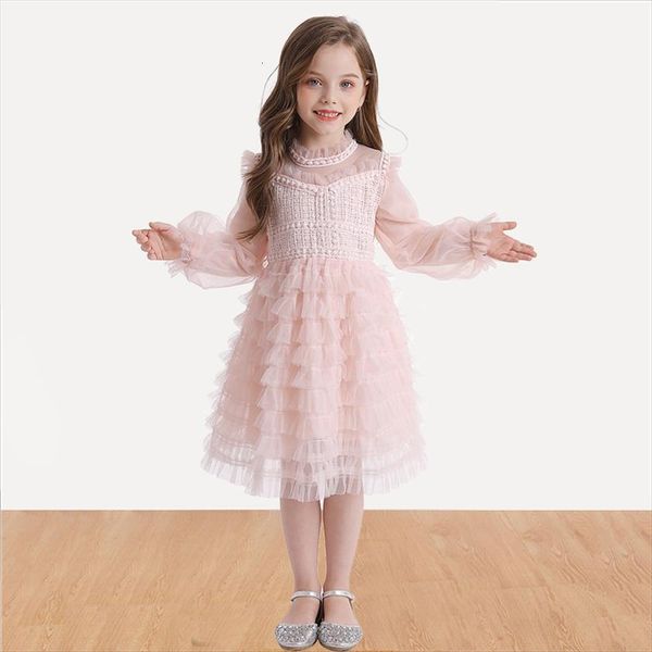 

lace long sleeve girls girl dresses clothes autumn winter appliques flower kids for 3 8 years children casual clothing, Red;yellow