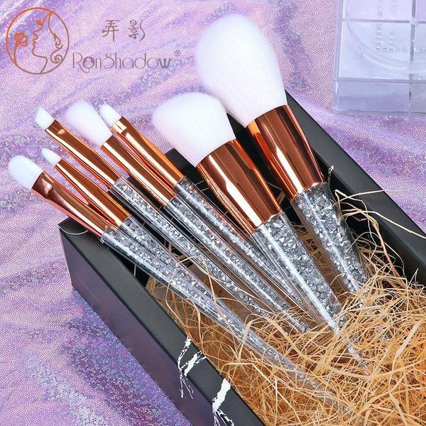 

makeup brushes ronshadow 7pcs brush set handle quality aluminum tube nylon wool conical transparent with crystal particles rubber