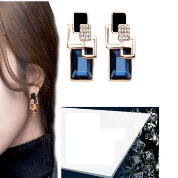 

stud women's earrings vintage square crystal geometric fashion fine gold jewelry pendientes de mujer, Golden;silver