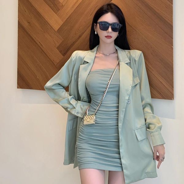 

women's suits & blazers 2021 early autumn long-sleeved loose blazer+ off shoulder backless pleated hip dress fashionable women's cl, White;black