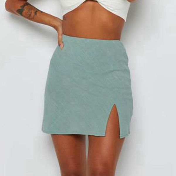 

skirts women clothes summer green split high waist zipper a line mini wrap skirt fashion casual short womens streetwear, Black