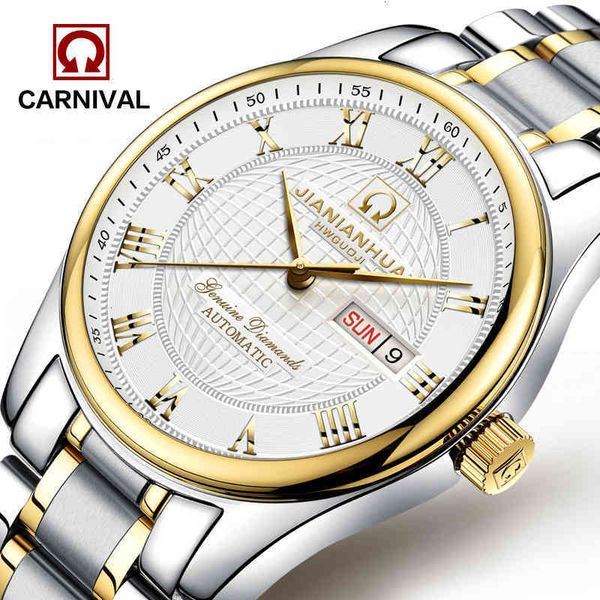 

brand military clock fashion carnival luxury waterproof gold automatic mechanical s for men relogio masculino, Slivery;brown