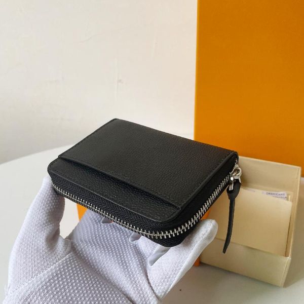 

wallets 100% genuine leather designer wallet short cute coin purse zipper holder with box, Red;black