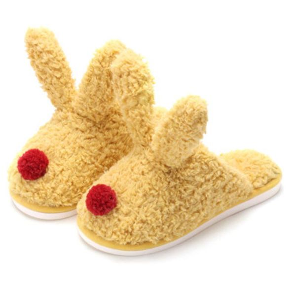 

fashion women slippers winter warm fur shoes woman men couple ears soft sole home indoor ladies plush, Black