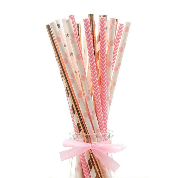 

25pcs foil gold rose silver paper straws wedding favors star drinking birthday party decoration kids supplies disposable dinnerware
