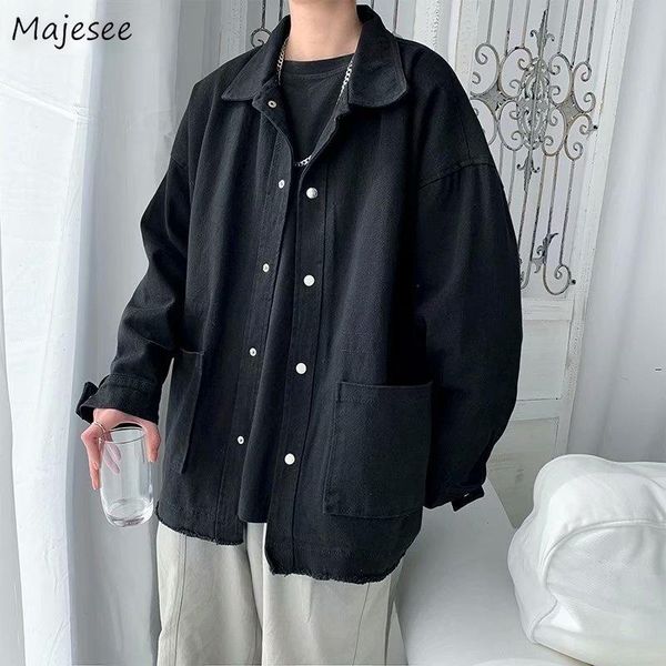 

men's jackets men denim autumn fur-line harajuku streetwear chic retro pockets all-match mens coat ins bf loose safari fashion ulzzang, Black;brown