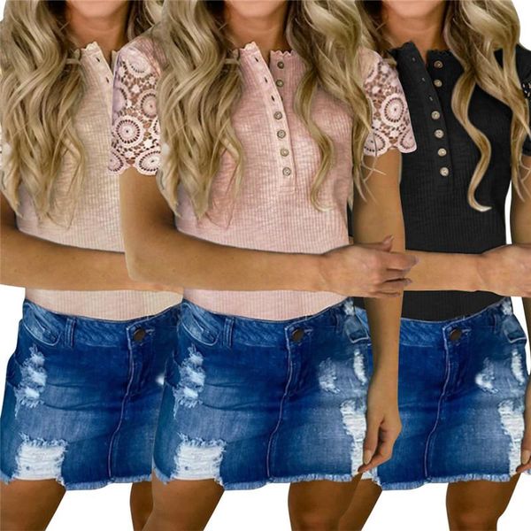 

women's t-shirt o neck knitted solid color crop women summer casual t shirt basic streetwear ribber hollow out short sleeve tees, White