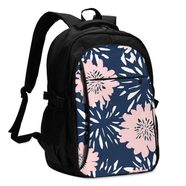 

backpack usb charging lapwomen's for teenage students school flowers in blue and pink pastel travel bagpack