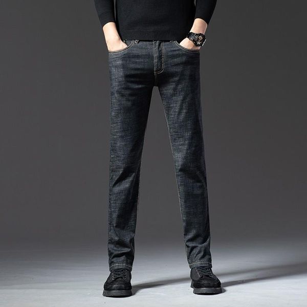 

men's jeans 2021 classic style business casual advanced stretch regular fit denim trousers black blue pants male