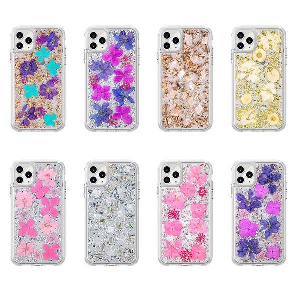 

real dried flower transparent case for iphone 11 pro xs max x xr 6 7 8 plus bling foil samsung s10 phone cases