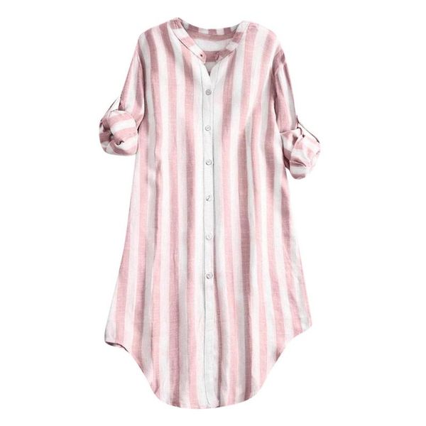 

women's blouses & shirts 5xl plus size striped tunic for women button cotton casual v-neck spring long sleeve shirt elegant camisas de, White