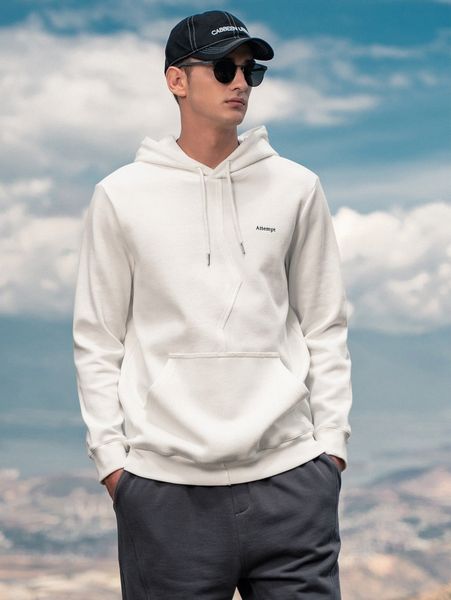 

men letter graphic kangaroo pocket hoodie 561q#, Black