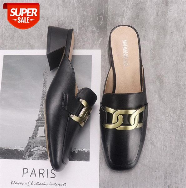 

first layer cowhide women's shoes, thick heel, breathable sandals, square toe low-leather sandals #lq27, Black