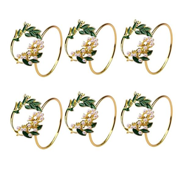 Portatovaglioli 6 pezzi/set Anello Portatovaglioli in metallo con fiore di perle dorate per la decorazione della tavola da pranzo della festa nuziale