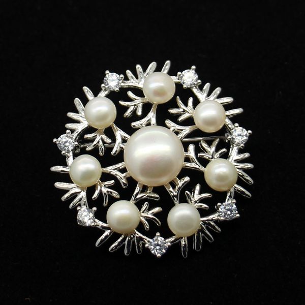 

fashion pearl jewelry hollow circular copper micro - zirconium brooch empty support women simple diy pearl brooch, Gray